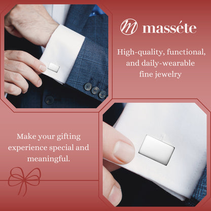 Sterling Silver Cufflinks for Men Personalized with Engraved Initials or Name Rectangle Shape Gift for Men - Made in Italy by Massete