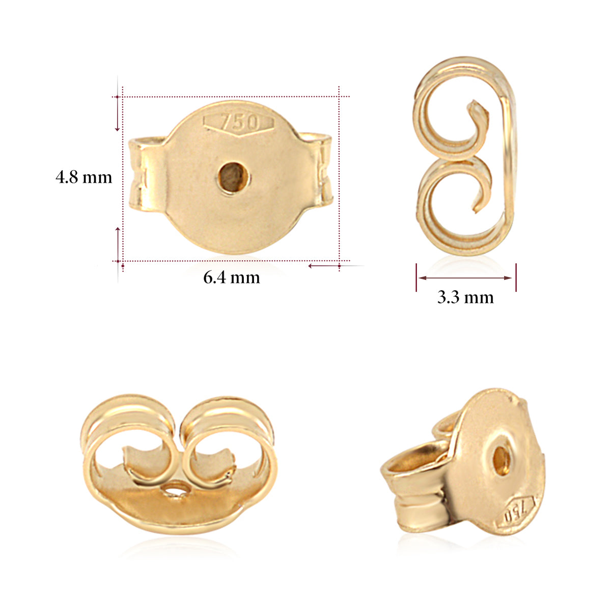 Earring Back Replacements Butterfly 18K Solid Yellow Gold Italy by Massete