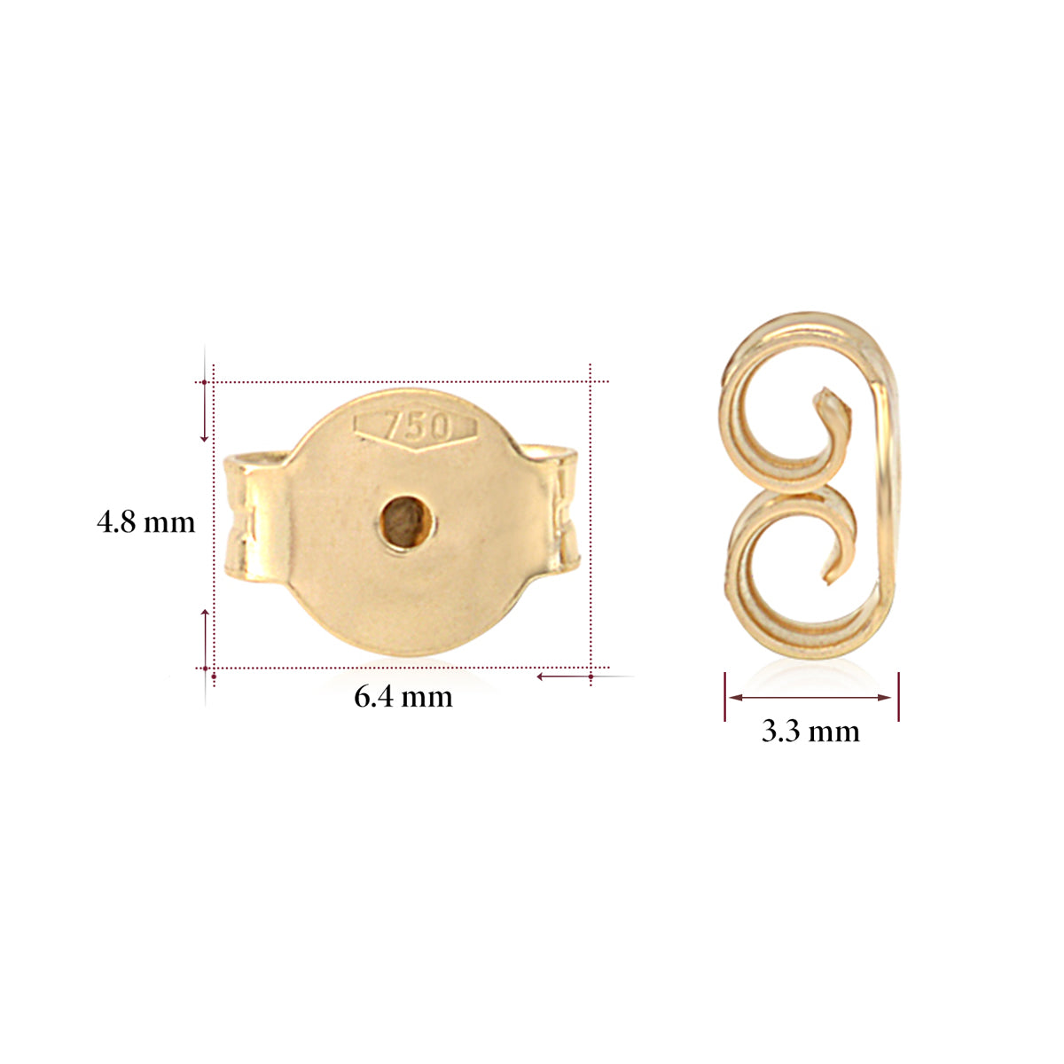 Earring Back Replacements Butterfly 18K Solid Yellow Gold Italy by Massete