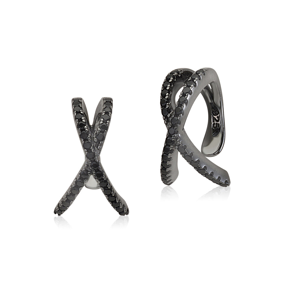 Sterling Silver Faux Conch Hoop Earrings Criss Cross with Simulated Diamonds Cartilage Ear Cuff for Non Pierced Ears by Massete