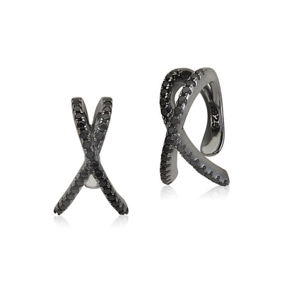 Sterling Silver Faux Conch Hoop Earrings Criss Cross with Simulated Diamonds Cartilage Ear Cuff for Non Pierced Ears by Massete