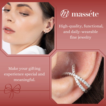Sterling Silver Faux Conch Hoop Earrings Criss Cross with Simulated Diamonds Cartilage Ear Cuff for Non Pierced Ears by Massete