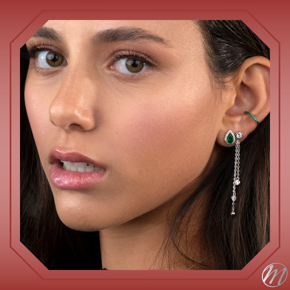 Sterling Silver Faux Conch Hoop Earrings with Simulated Diamonds Gemstones Cartilage Ear Cuff for Non Pierced Ears by Massete