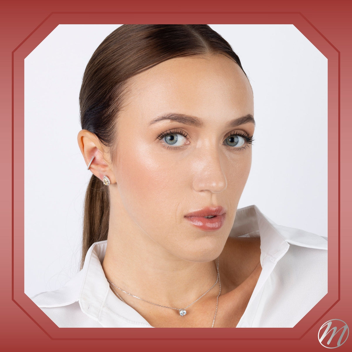 Sterling Silver Faux Conch Hoop Earrings with Simulated Diamonds Gemstones Cartilage Ear Cuff for Non Pierced Ears by Massete