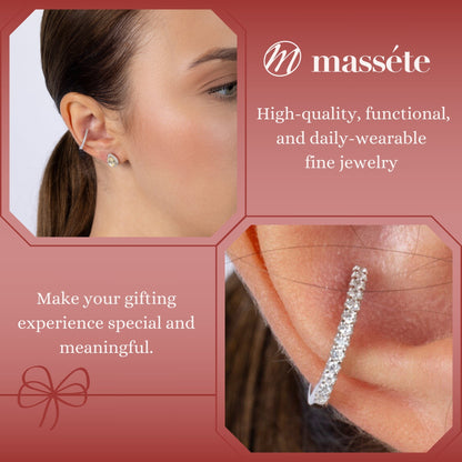 Sterling Silver Faux Conch Hoop Earrings with Simulated Diamonds Gemstones Cartilage Ear Cuff for Non Pierced Ears by Massete