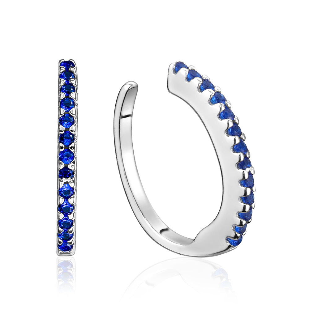 Sterling Silver Faux Conch Hoop Earrings with Simulated Diamonds Gemstones Cartilage Ear Cuff for Non Pierced Ears by Massete