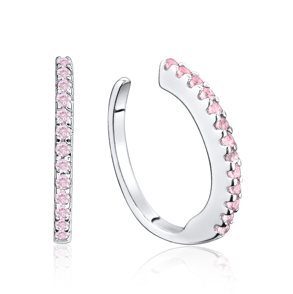 Sterling Silver Faux Conch Hoop Earrings with Simulated Diamonds Gemstones Cartilage Ear Cuff for Non Pierced Ears by Massete