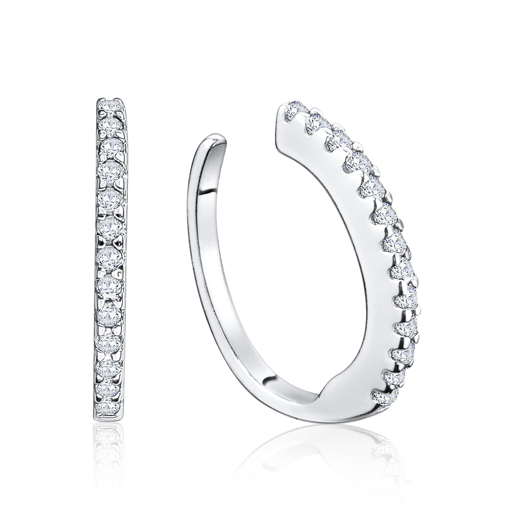 Sterling Silver Faux Conch Hoop Earrings with Simulated Diamonds Gemstones Cartilage Ear Cuff for Non Pierced Ears by Massete