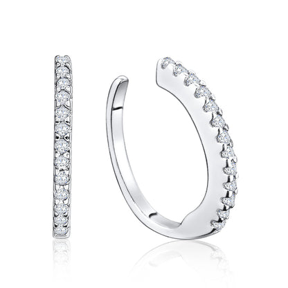 Sterling Silver Faux Conch Hoop Earrings with Simulated Diamonds Gemstones Cartilage Ear Cuff for Non Pierced Ears by Massete