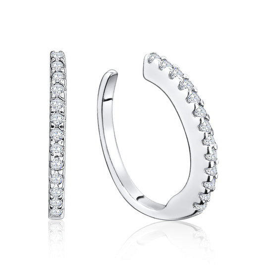 Sterling Silver Faux Conch Hoop Earrings with Simulated Diamonds Gemstones Cartilage Ear Cuff for Non Pierced Ears by Massete