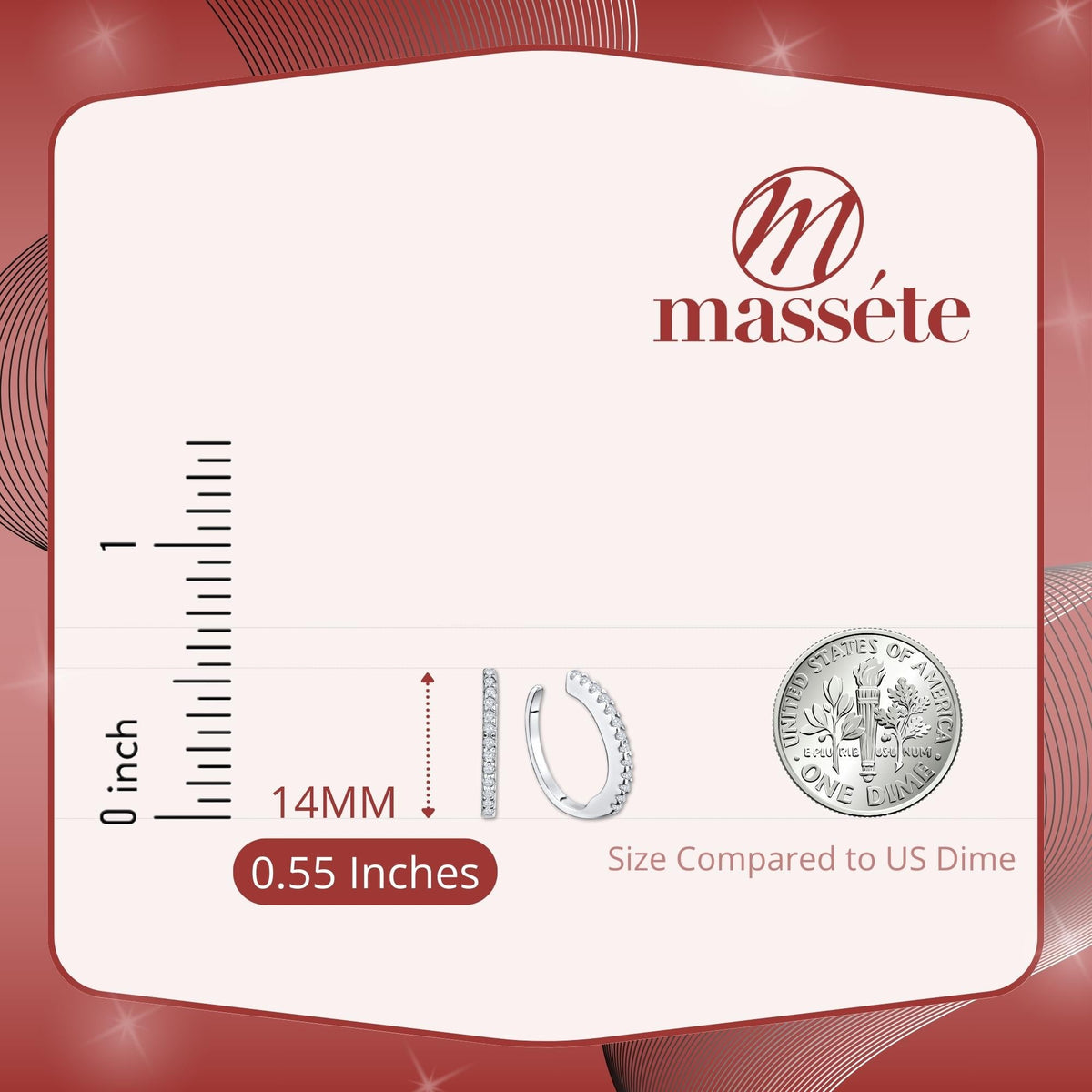 Sterling Silver Faux Conch Hoop Earrings with Simulated Diamonds Gemstones Cartilage Ear Cuff for Non Pierced Ears by Massete