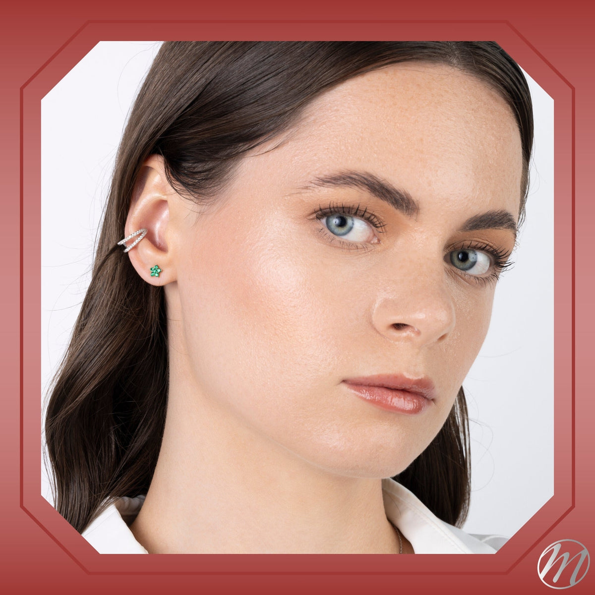 Sterling Silver Double Conch Huggie Hoop Earrings Tapered Double Row Simulated Diamonds Cartilage Ear Cuff for Non Pierced Ears Hinged by Massete