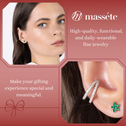 Sterling Silver Double Conch Huggie Hoop Earrings Tapered Double Row Simulated Diamonds Cartilage Ear Cuff for Non Pierced Ears Hinged by Massete