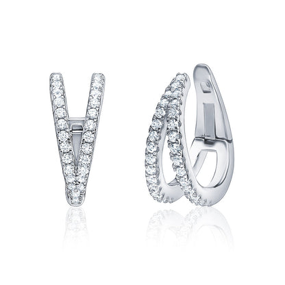 Sterling Silver Double Conch Huggie Hoop Earrings Tapered Double Row Simulated Diamonds Cartilage Ear Cuff for Non Pierced Ears Hinged by Massete