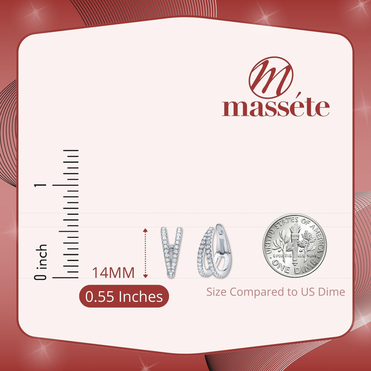 Sterling Silver Double Conch Huggie Hoop Earrings Tapered Double Row Simulated Diamonds Cartilage Ear Cuff for Non Pierced Ears Hinged by Massete