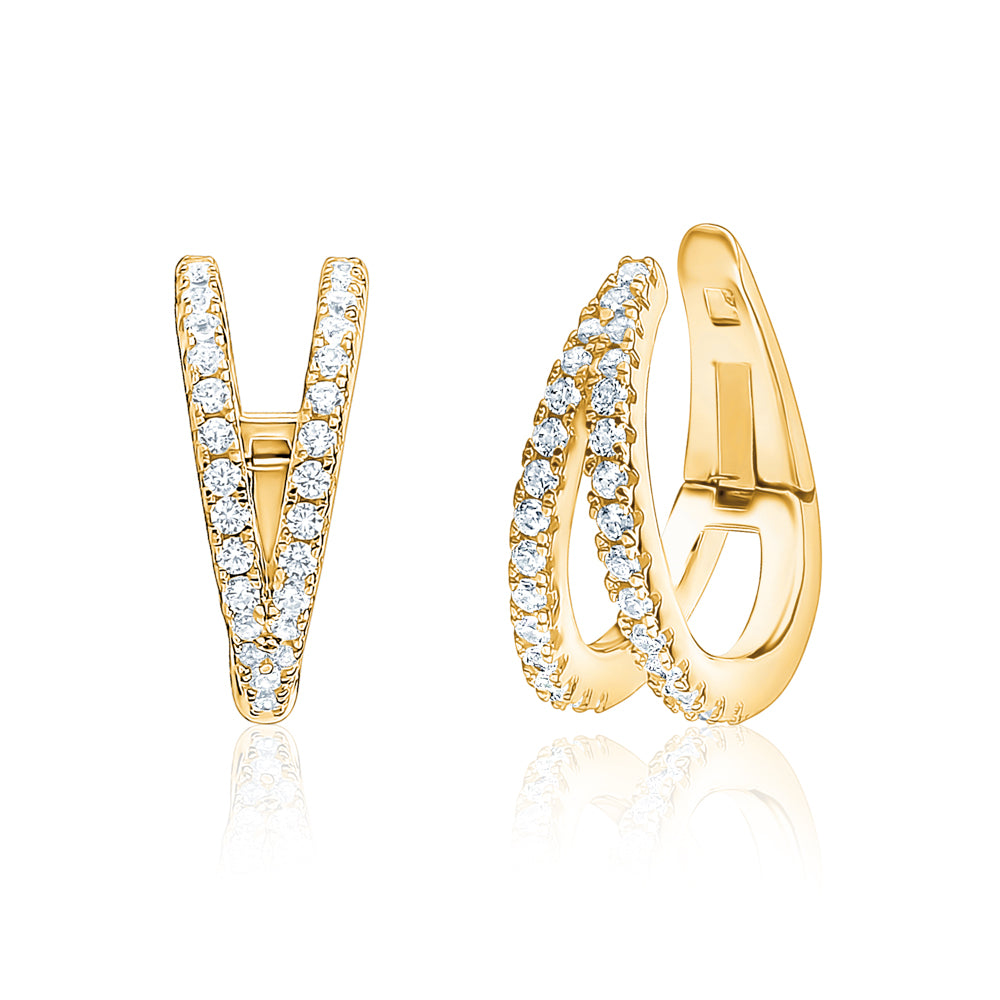 Sterling Silver Double Conch Huggie Hoop Earrings Tapered Double Row Simulated Diamonds Cartilage Ear Cuff for Non Pierced Ears Hinged by Massete