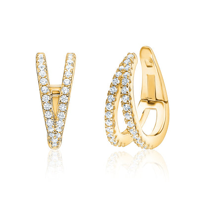 Sterling Silver Double Conch Huggie Hoop Earrings Tapered Double Row Simulated Diamonds Cartilage Ear Cuff for Non Pierced Ears Hinged by Massete