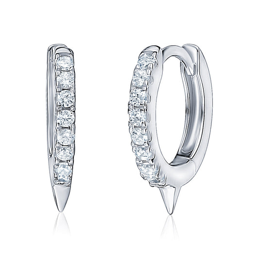 Sterling Silver Tiny Hoop Huggie Earrings Spike Simulated Diamonds for Girls 10mm by Massete