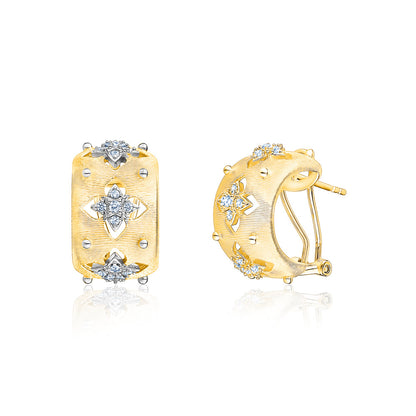 Sterling Silver Wide Hoop Earrings Simulated Diamonds Yellow Gold Plated Satin Designer Inspired French Clip by Massete