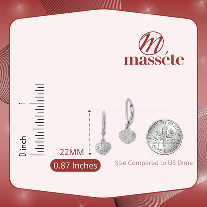 MASSETE Sterling Silver 925 Pave CZ Simulated Diamond Leverback Earrings Dangle by Massete
