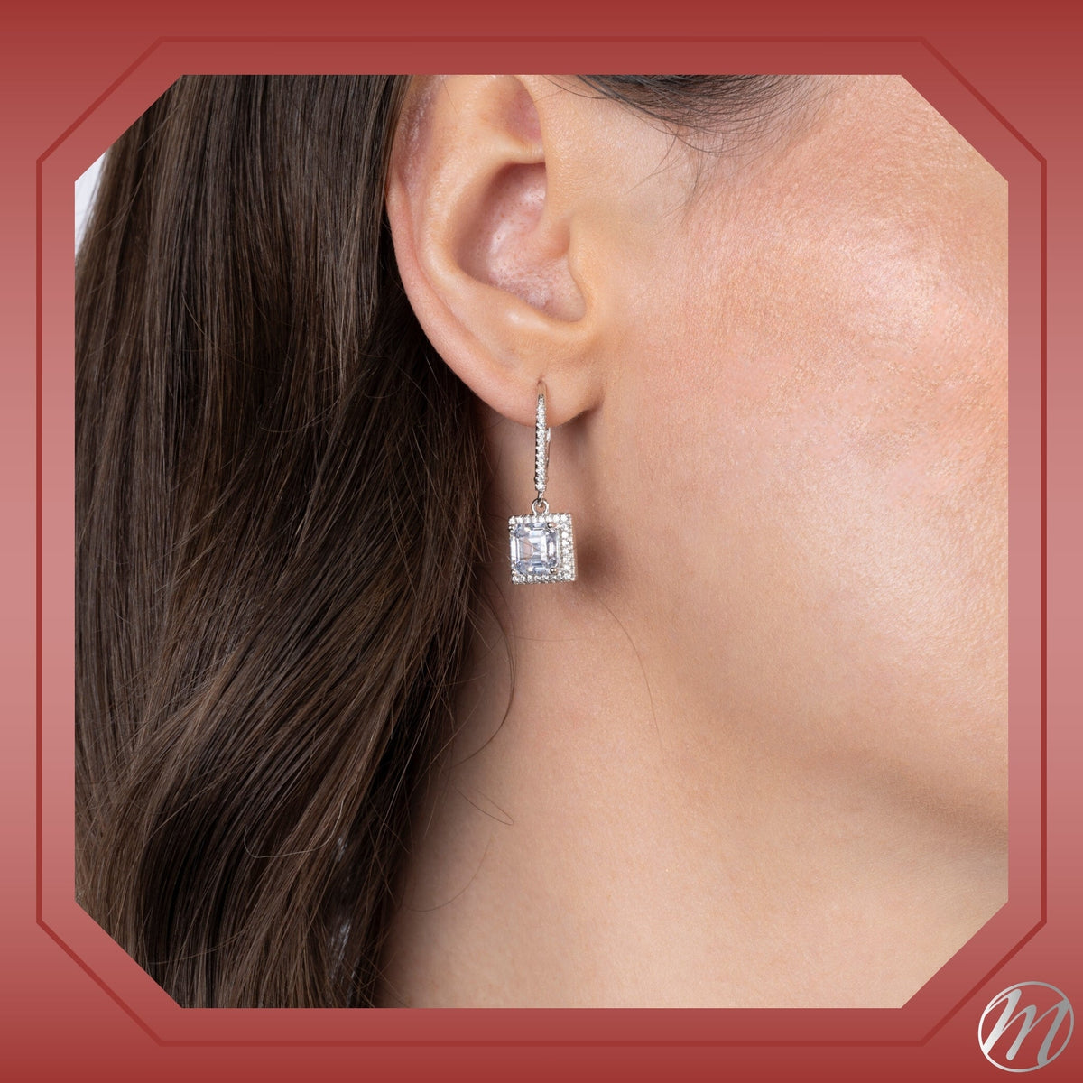 Sterling Silver 925 Simulated Diamond Square Asscher Cut Halo Leverback Earrings Dangle by Massete