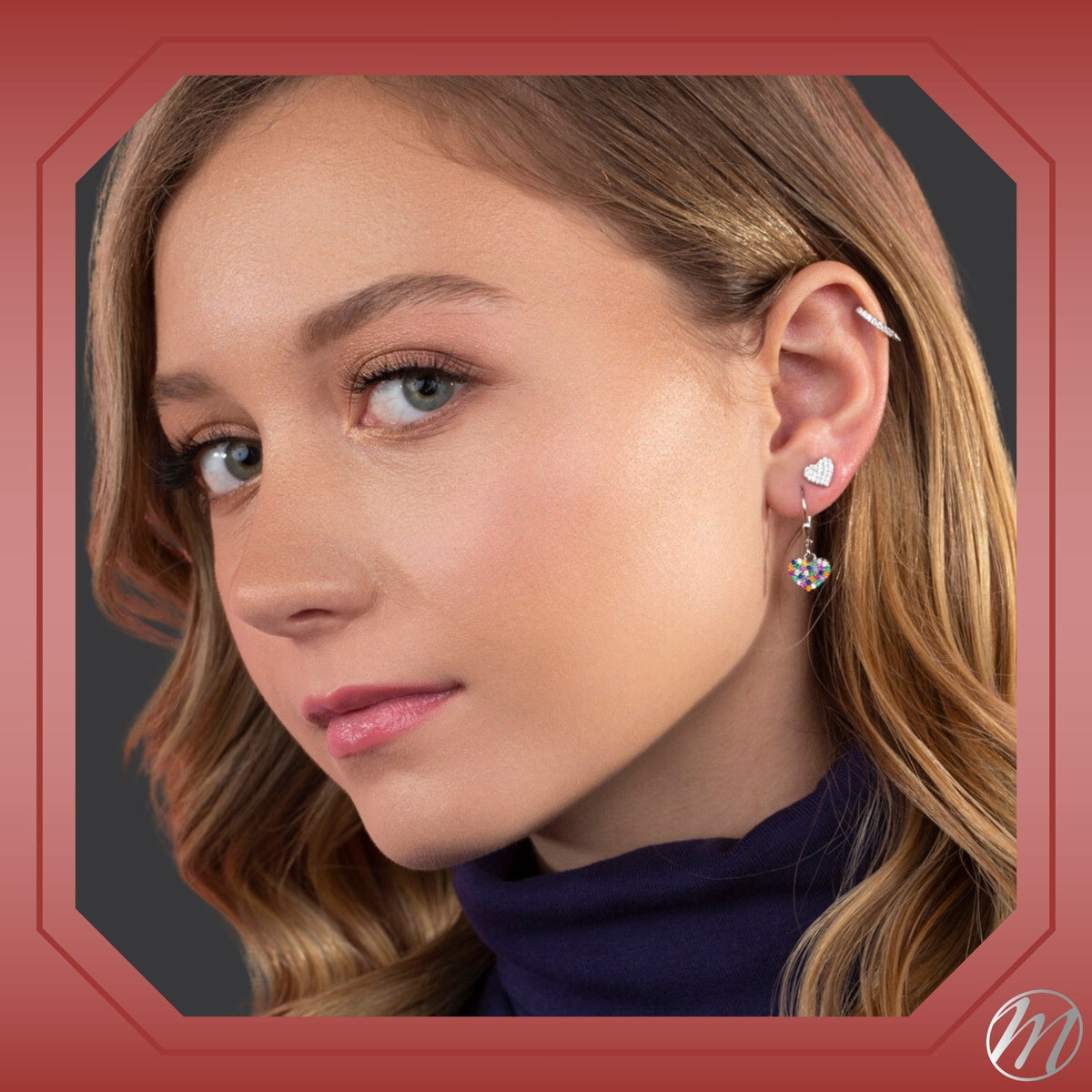 Sterling Silver Heart Leverback Dangle Earrings Multi Colors for Girls by Massete