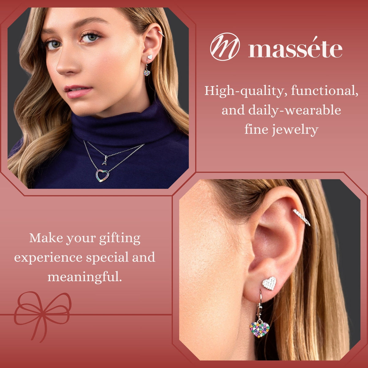 Sterling Silver Heart Leverback Dangle Earrings Multi Colors for Girls by Massete