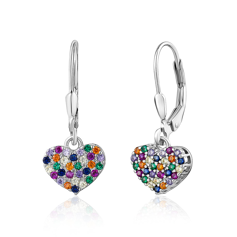 Sterling Silver Heart Leverback Dangle Earrings Multi Colors for Girls by Massete