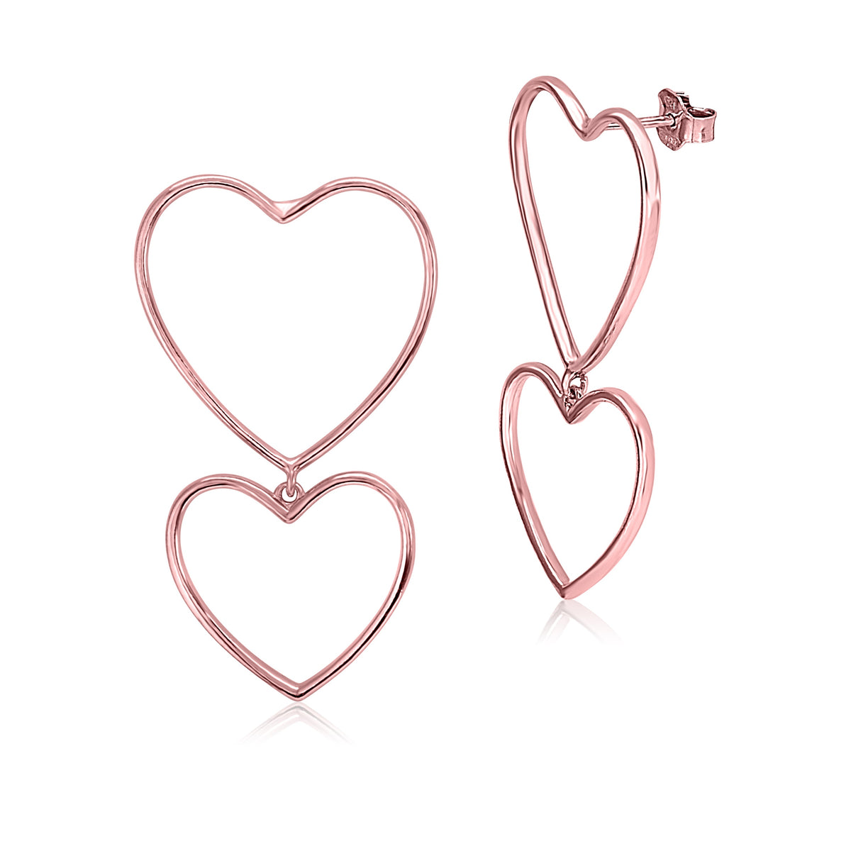 MASSETE Sterling Silver All Rose Gold Plated Large Double Heart Open Post Earrings by Massete
