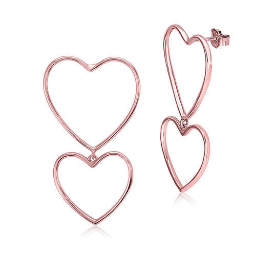MASSETE Sterling Silver All Rose Gold Plated Large Double Heart Open Post Earrings by Massete