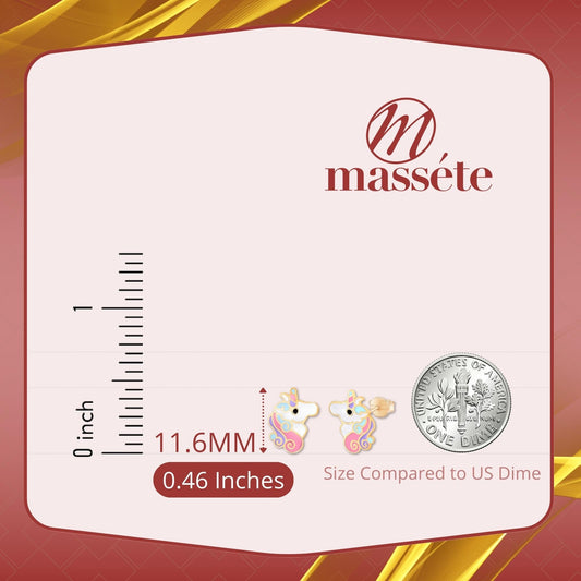 MASSETE 14k Yellow Gold Stud Earrings Unicorn Colorful Enamel for Children and Girls by Massete