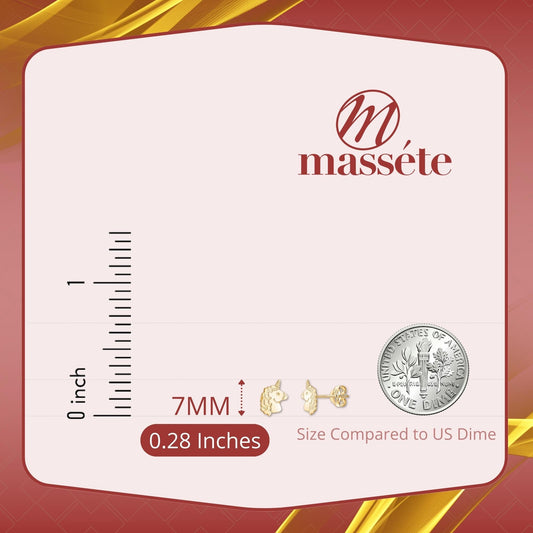 14k yellow gold polished unicorn stud earrings, Massete, view 2