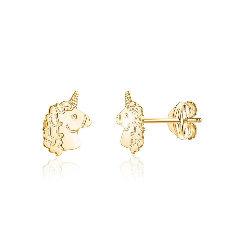 14k yellow gold polished unicorn stud earrings by Massete