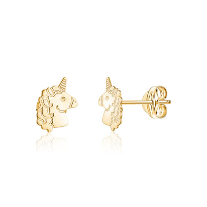 14k yellow gold polished unicorn stud earrings by Massete