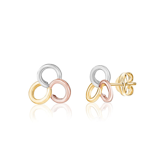 14k tri-color gold Borromean triple ring stud earrings by Massete