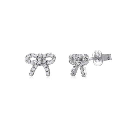 Sterling Silver 925 Pave CZ Bow Stud Post Earrings by Massete
