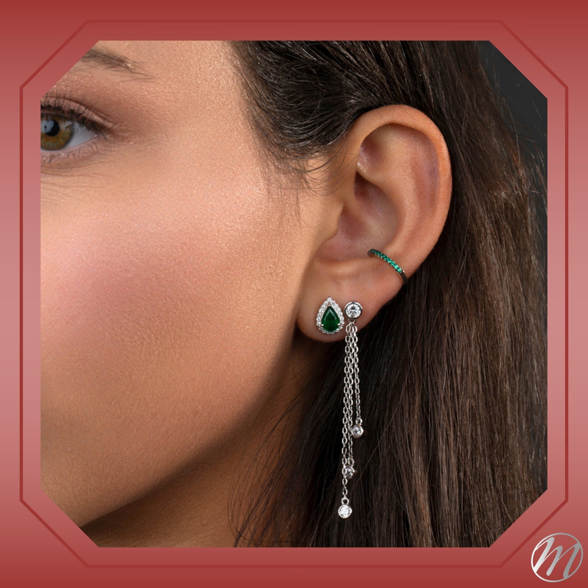 Sterling Silver Pear Halo Earring Studs for Women and Girls Simulated Birthstone Earrings by Massete