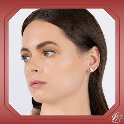 Sterling Silver Pear Halo Earring Studs for Women and Girls Simulated Birthstone Earrings by Massete