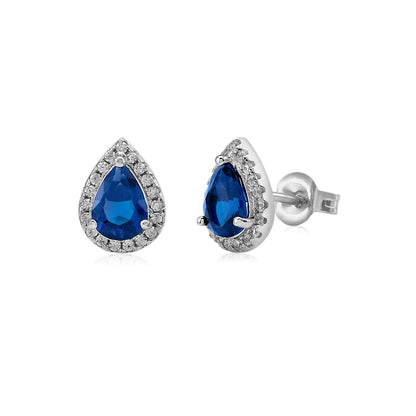 Sterling Silver Pear Halo Earring Studs for Women and Girls Simulated Birthstone Earrings by Massete