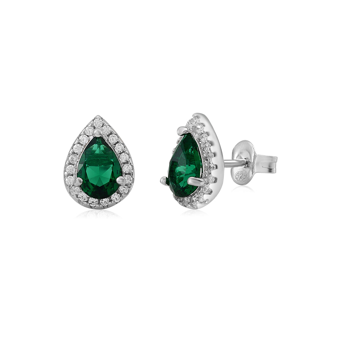 Sterling Silver Pear Halo Earring Studs for Women and Girls Simulated Birthstone Earrings by Massete