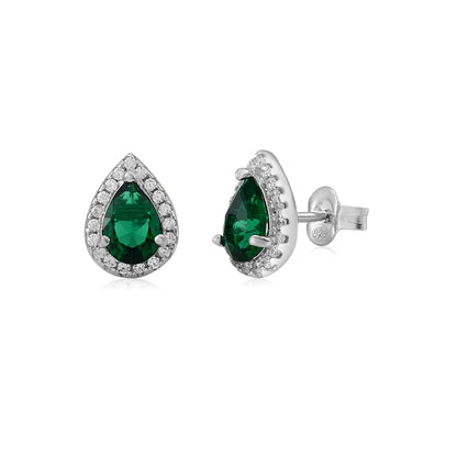 Sterling Silver Pear Halo Earring Studs for Women and Girls Simulated Birthstone Earrings by Massete