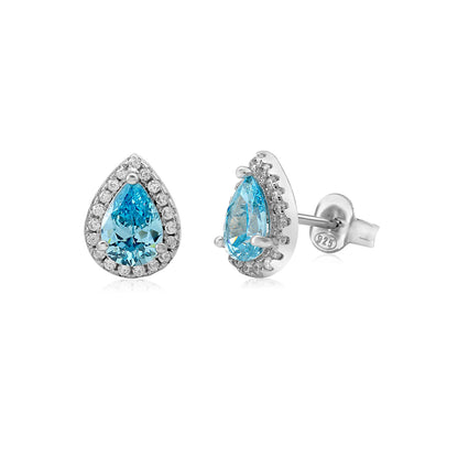 Sterling Silver Pear Halo Earring Studs for Women and Girls Simulated Birthstone Earrings by Massete