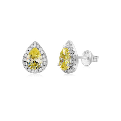Sterling Silver Pear Halo Earring Studs for Women and Girls Simulated Birthstone Earrings by Massete