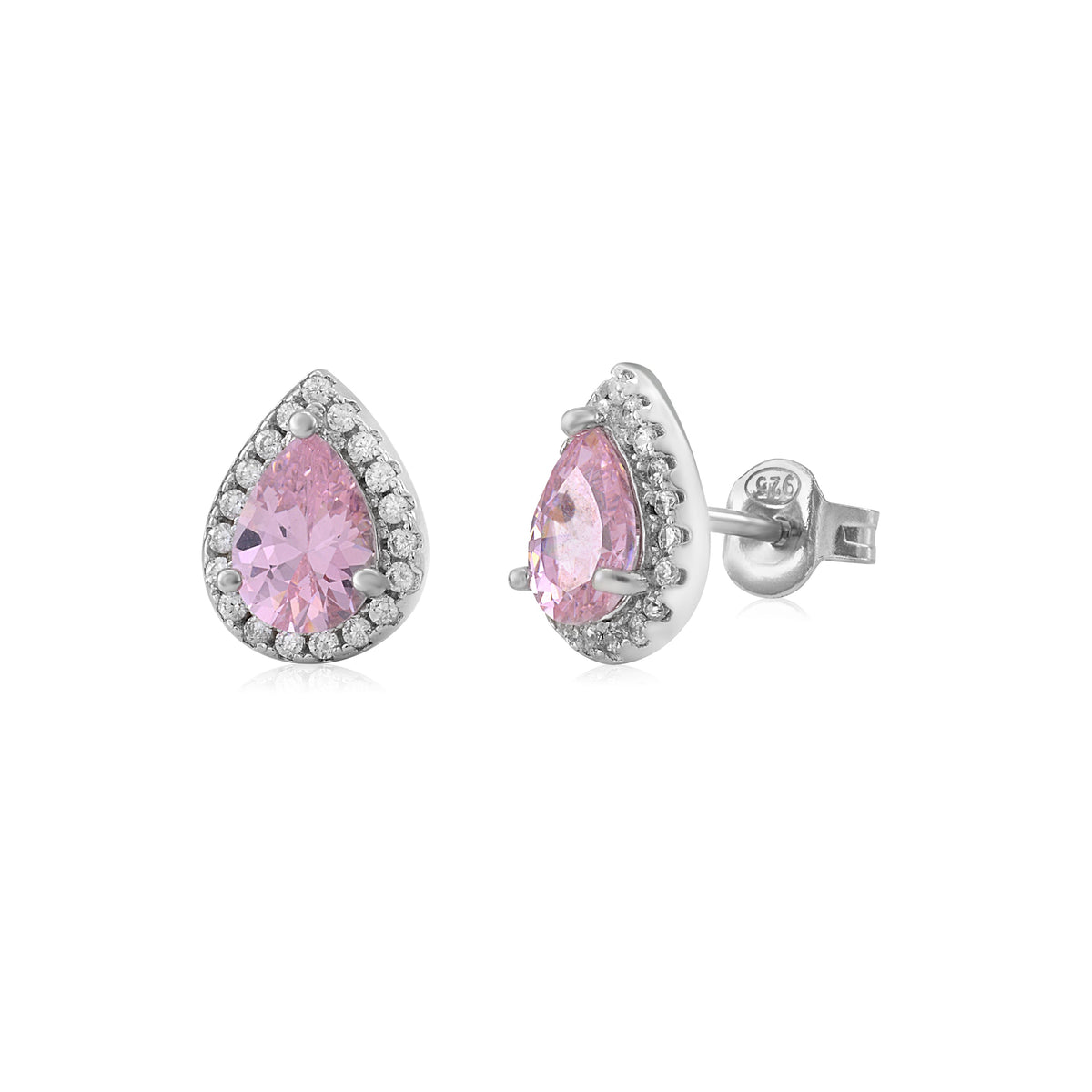 Sterling Silver Pear Halo Earring Studs for Women and Girls Simulated Birthstone Earrings by Massete