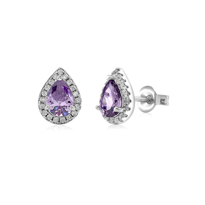 Sterling Silver Pear Halo Earring Studs for Women and Girls Simulated Birthstone Earrings by Massete