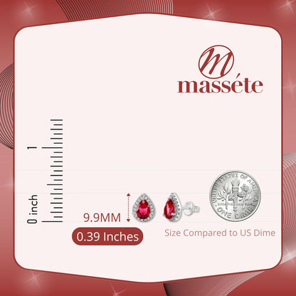 Sterling Silver Pear Halo Earring Studs for Women and Girls Simulated Birthstone Earrings by Massete