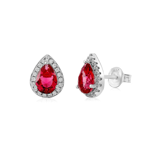 Sterling Silver Pear Halo Earring Studs for Women and Girls Simulated Birthstone Earrings by Massete