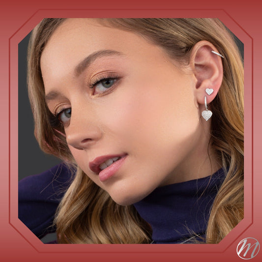 Sterling Silver 925 Small Flat Pave CZ Heart Stud Post Earrings by Massete