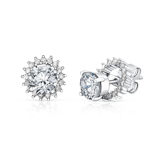 MASSETE Sterling Silver 925 Halo Stud Post Earrings with Removeable Jacket by Massete