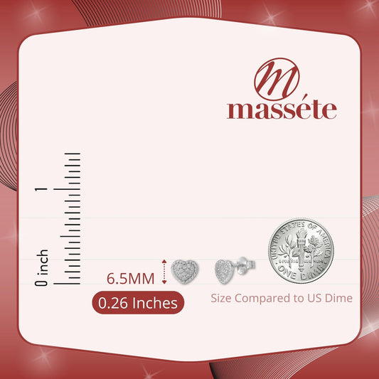 Sterling Silver 925 Small Pave CZ Puffy Heart Stud Post Earrings with Rope Border by Massete